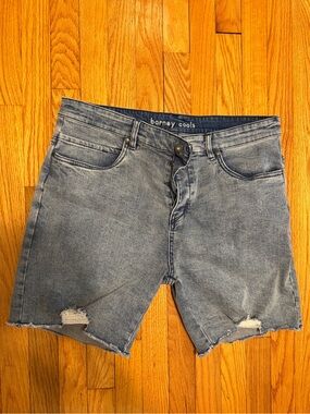 Barney Cools Mid Wash Button-Fly Denim Shorts